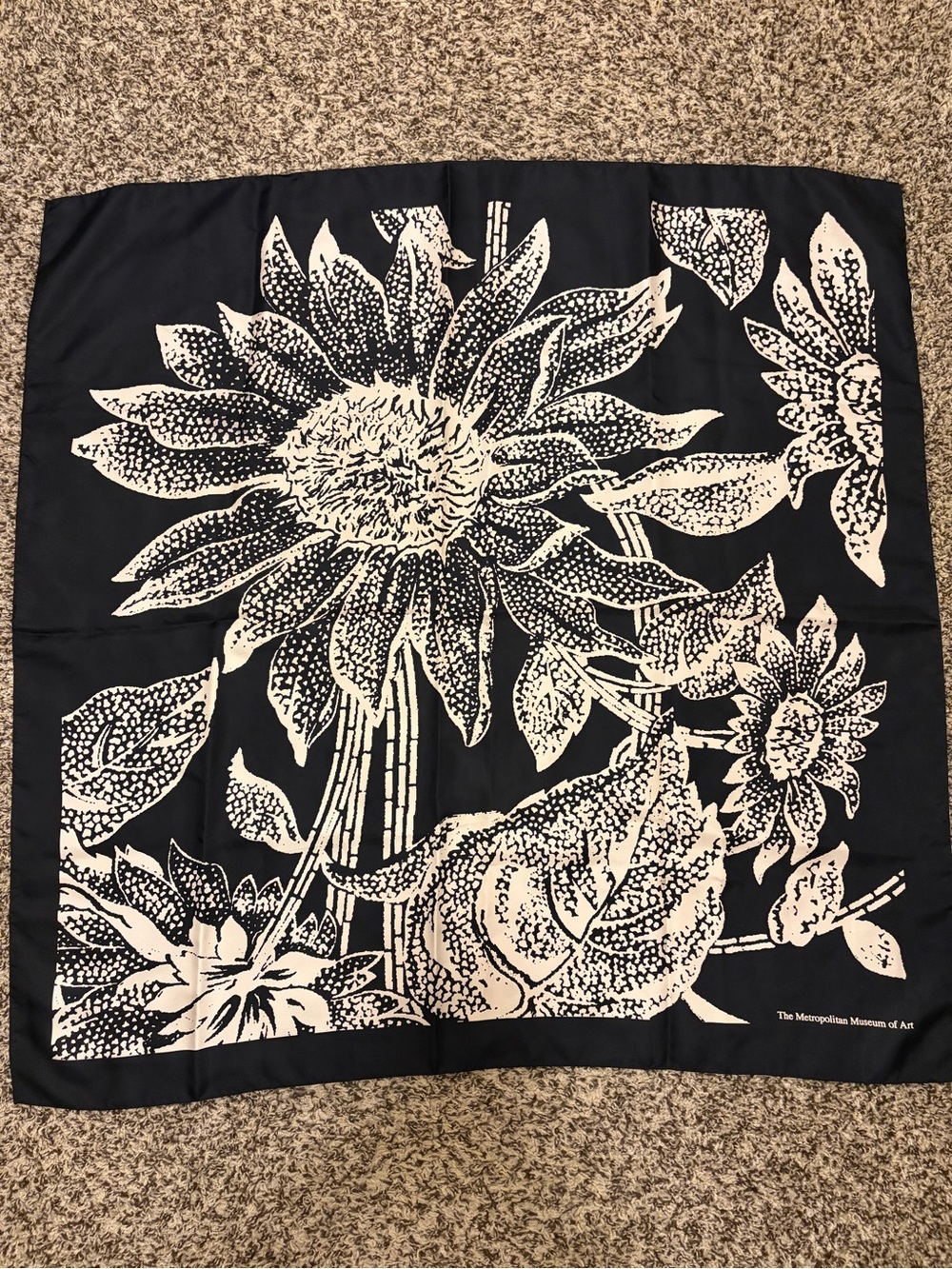 Black & Cream Floral 100% Silk Scarf - The Metropolitan Museum of Art